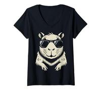 Femme Capybara Lovers Vintage Capy Sunglasses T-Shirt Graphique #25D21 T-Shirt avec Col en V