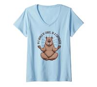 Femme Capybara méditant paisible | Drôle de Yoga Animal Zen Mignon T-Shirt avec Col en V