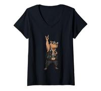 Femme Capybara Rock on Cool Animal Music Design T-Shirt avec Col en V