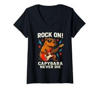 Femme Capybara Rock on Joue à la Guitare, Design de Musique Animalier drôle T-Shirt avec Col en V