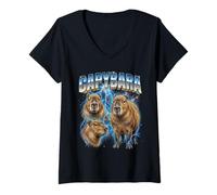 Femme Capybara Vintage 80s Retro Funny Capybara 90's Hommes Femmes T-Shirt avec Col en V
