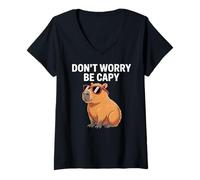 Femme Capybara Vintage Retro Style Awesome Don't Worry, Be Capy T-Shirt avec Col en V