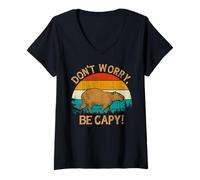 Femme Capybara Vintage Retro Style Awesome Don't Worry, Be Capy T-Shirt avec Col en V