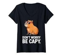 Femme Capybara Vintage Retro Style Awesome Don't Worry, Be Capy T-Shirt avec Col en V