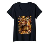 Femme Capybara Violoniste avec Violon Feuilles d'automne Esthétique T-Shirt avec Col en V