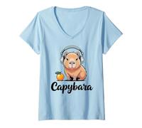 Femme Capybara Wild Animal Forest Giant Cavy Rodent Capybaras T-Shirt avec Col en V