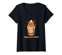 Femme Capyccino Glace Capybara Café Cappuccino Glacé Kawaii T-Shirt avec Col en V