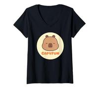 Femme CapyFun Capybara Joli Logo Cercle Lumineux T-Shirt avec Col en V