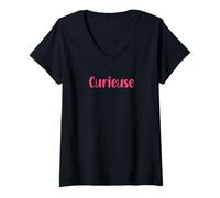Femme Caractère Simple Curieuse Mot Simple Curieuse T-Shirt avec Col en V