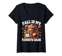 Femme Caramel Apple Coffee Mug Graphic Fall is My Favorite Color T-Shirt avec Col en V
