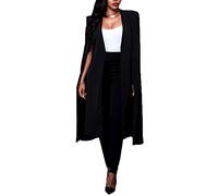 Femme Cardigan Manteau Costume Blazer Longue Capuchon Cape Veste Noir L