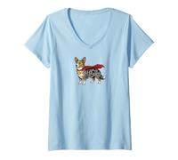 Femme Cardigan Welsh Corgi Blue Merle Superhero T-Shirt avec Col en V