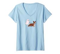 Femme Cardigan Welsh Corgi Red Brindle Halloween T-Shirt avec Col en V