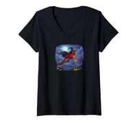 Femme Cardinal Rouge Halloween Chapeau de Sorcière Oiseau T-Shirt avec Col en V