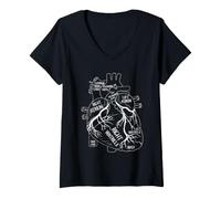 Femme Cardiologie Anatomie Diagramme de cœur Conception de Science médicale T-Shirt avec Col en V