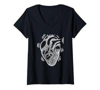 Femme Cardiologie Anatomie Diagramme de cœur Conception de Science médicale T-Shirt avec Col en V