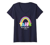 Femme Care Bears Let Your Light Shine Vintage Rainbow Group Poster T-Shirt avec Col en V, Bleu Marine, S