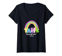 Femme Care Bears Let Your Light Shine Vintage Rainbow Group Poster T-Shirt avec Col en V, Noir, XL