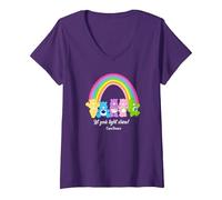Femme Care Bears Let Your Light Shine Vintage Rainbow Group Poster T-Shirt avec Col en V, Violet, S
