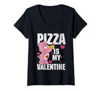 Femme Care Bears Love A Lot Bear Pizza is My Valentine T-Shirt avec Col en V