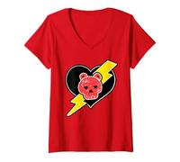 Femme Care Bears Skull and Heart Badge T-Shirt avec Col en V