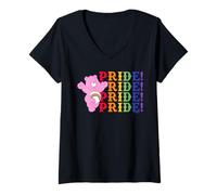 Femme Care Bears Stacked Pride Rainbow Cheer Bear T-Shirt avec Col en V