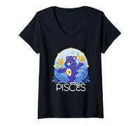 Femme Care Bears: Unlock The Magic Zodiac Pisces with Harmony Bear T-Shirt avec Col en V