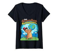Femme Caricature de la Journée de la marmotte sur la responsabilité de la Terre T-Shirt avec Col en V