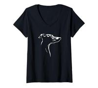 Femme Carillon Italien Portrait Silhouette Lévrier Chien T-Shirt avec Col en V