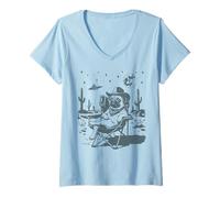 Femme Carlin Cowboy Drôle Chien Meme UFO Western T-Shirt avec Col en V