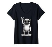 Femme Carlin Rock Musique Rétro Vintage Dog Lover T-Shirt avec Col en V