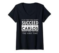 Femme Carlos Nom Humoristique Blague Noël Anniversaire Papa Homme Père T-Shirt avec Col en V