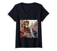 Femme Carnevale di Venezia Woman Masque vénitien élégant T-Shirt avec Col en V