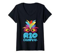 Femme Carnival Rio de Janeiro Masque de Carnaval Brésil T-Shirt avec Col en V