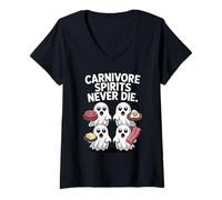 Femme Carnivore Spirits Never Die Fantôme Amusant Halloween Low Carb T-Shirt avec Col en V
