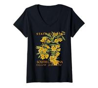 Femme Carolinas Région Et Territoire Fleur Jasmin Jaune T-Shirt avec Col en V