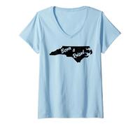 Femme Caroline du Nord Born and Raised T-Shirt avec Col en V