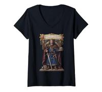 Femme Carolus Rex Francorum Motif trône du Roi médiéval T-Shirt avec Col en V