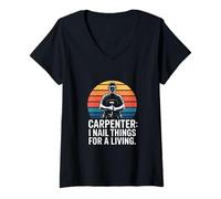 Femme Carpenter I Nail Things for A Living Humour T-Shirt avec Col en V
