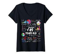 Femme Carré racine de 49 7ème anniversaire 7 ans Amoureux des mathématiques T-Shirt avec Col en V