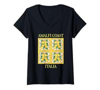 Femme Carrelage Italien Traditionnel côte amalfitaine méditerranéenne Vintage T-Shirt avec Col en V