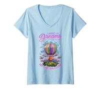 Femme Carried by Dreams Lifted by Hot Air Balloons T-Shirt avec Col en V