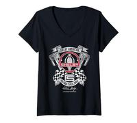 Femme Carroll Shelby Cobra Piston Checkered T-Shirt avec Col en V