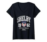 Femme Carroll Shelby Snake American Shield T-Shirt avec Col en V