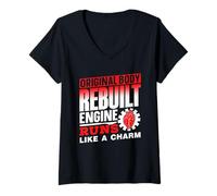 Femme Carrosserie Originale Moteur Reconstruit Fonctionnement T-Shirt avec Col en V