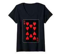 Femme Carte à jouer Ten of Hearts T-Shirt avec Col en V