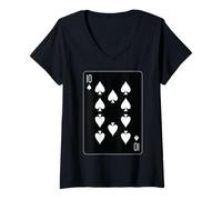 Femme Carte à jouer Ten of Spades T-Shirt avec Col en V