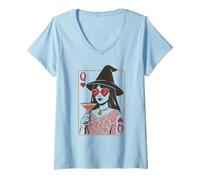 Femme Carte à Jouer Vintage Queen of Hearts Witch Cocktail T-Shirt avec Col en V