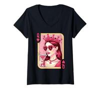 Femme Carte à Jouer Vintage Queen of Hearts Witch Cocktail T-Shirt avec Col en V