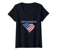 Femme Carte Caroline du Sud avec drapeau américain SC Home Vintage T-Shirt avec Col en V